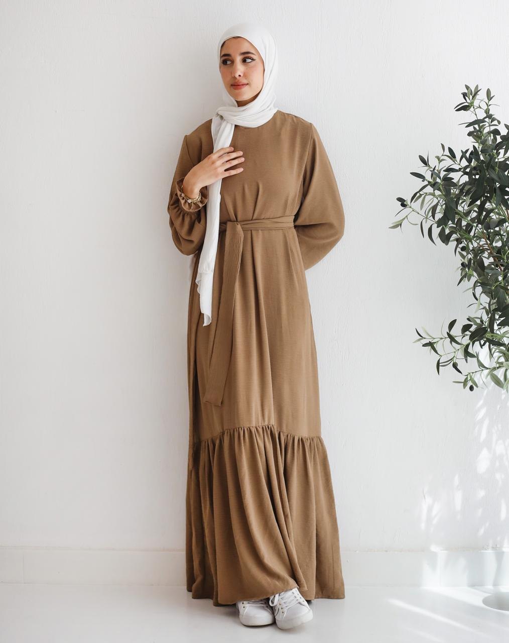 Tie-Waist Abaya in Camel
