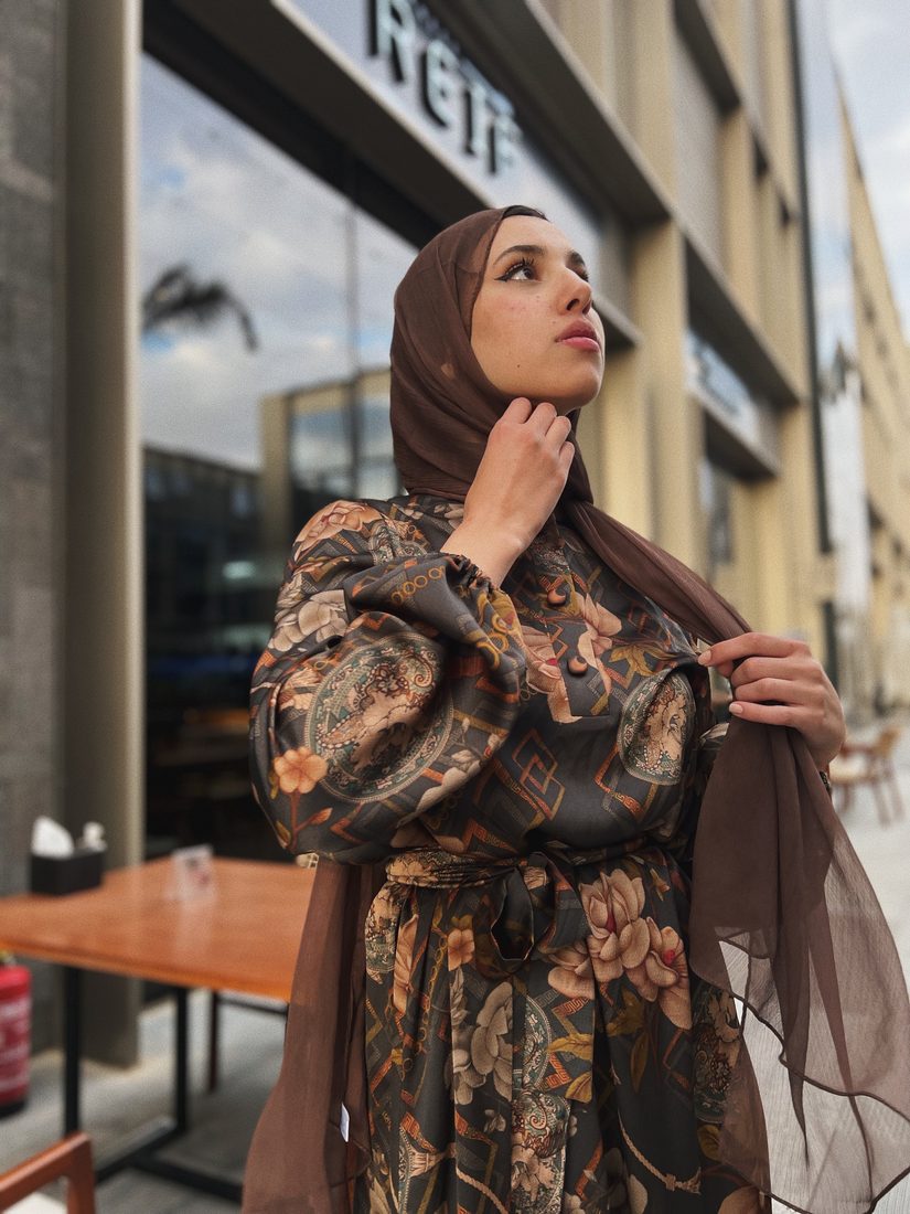 Printed Dress in Amber Floral, view 3