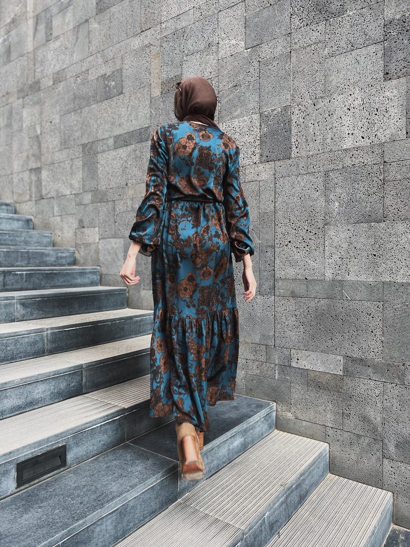 Printed Dress in Teal Floral, view 1
