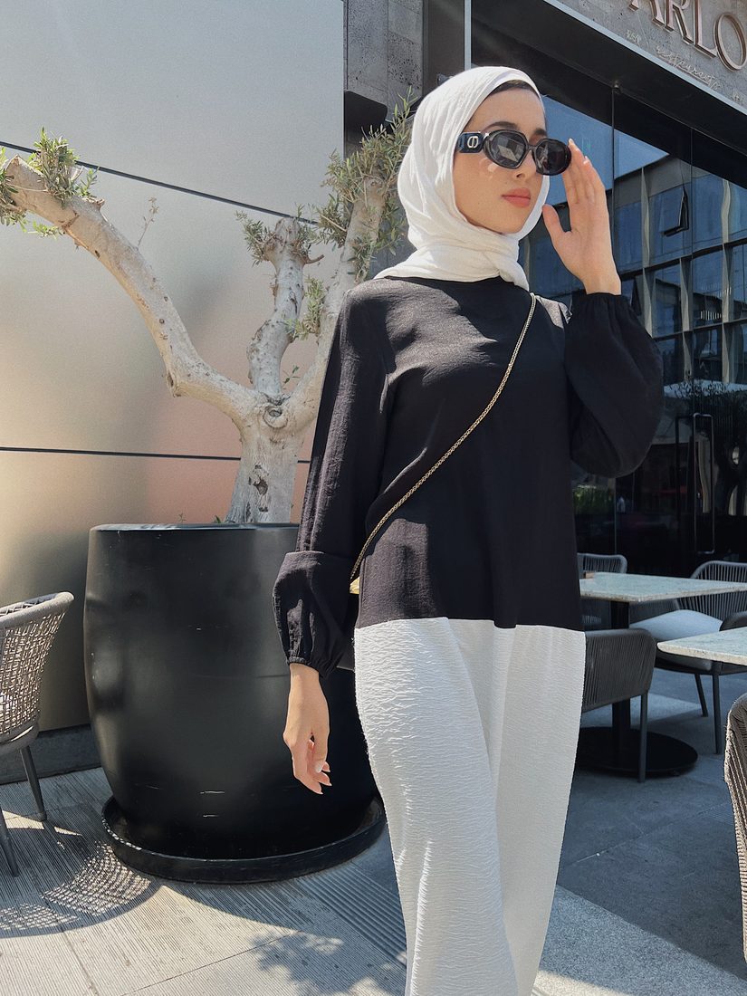 Layered Tunic in Black / Ivory, view 2