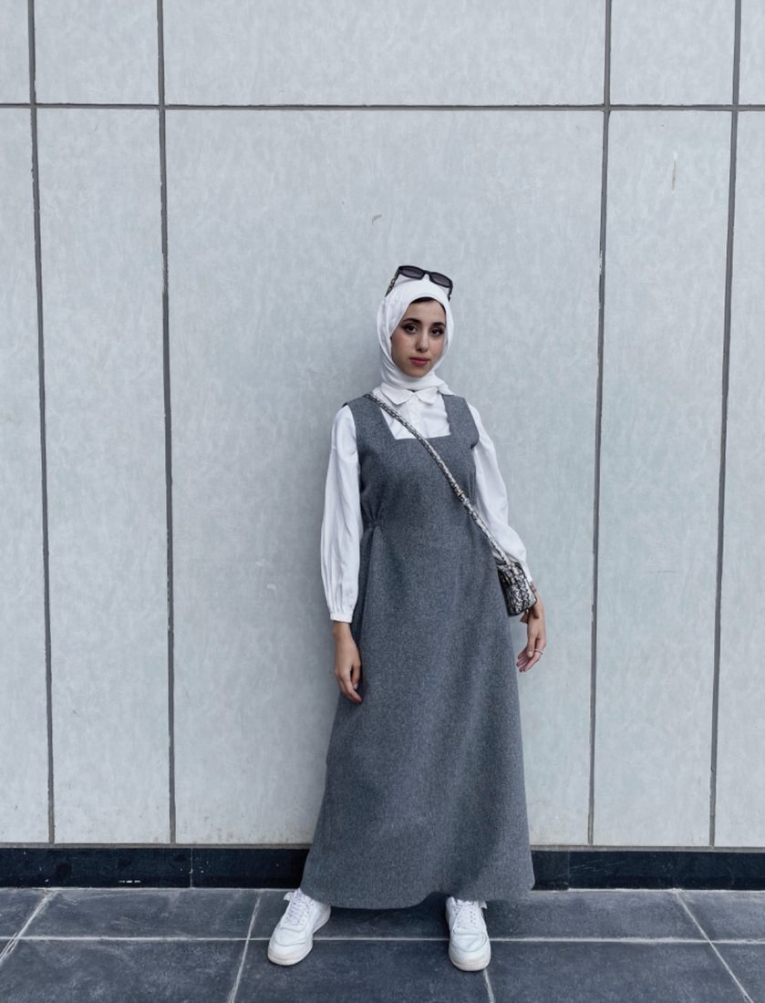 Pinafore Dress in Grey Melange, view 2