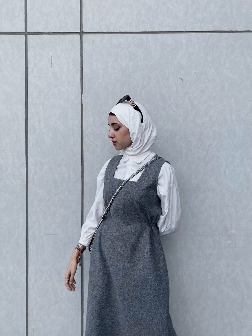 Pinafore Dress in Grey Melange, view 3