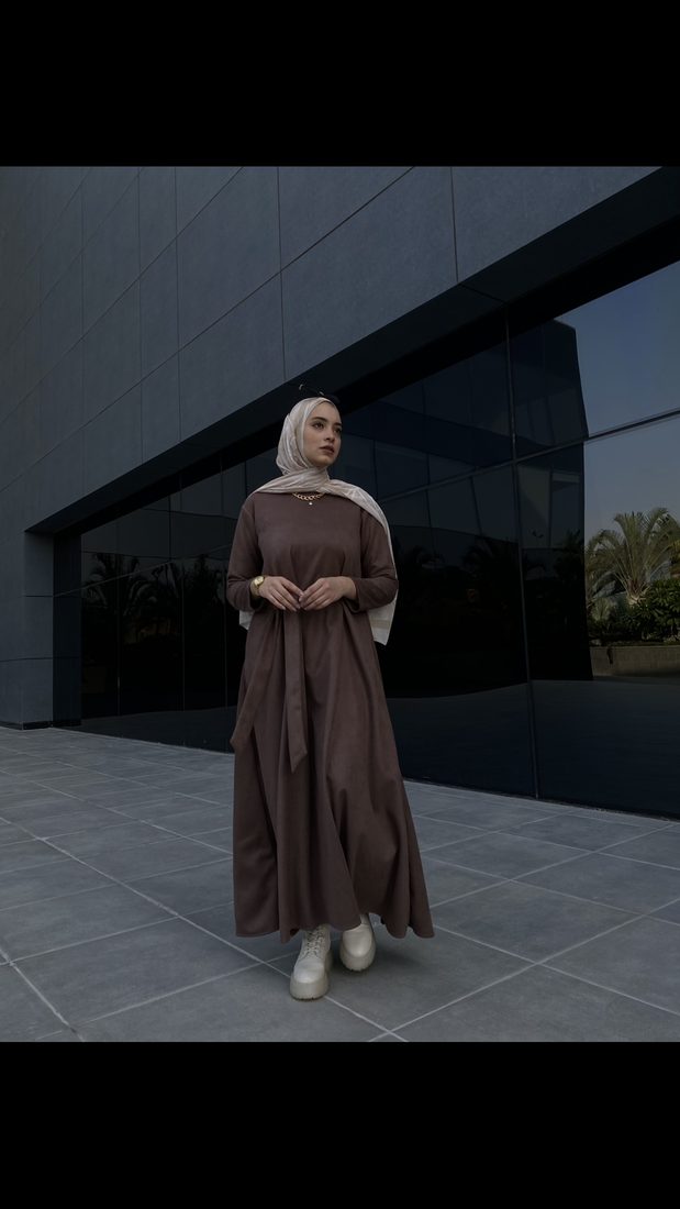 Gathered Dress in Cocoa, view 3
