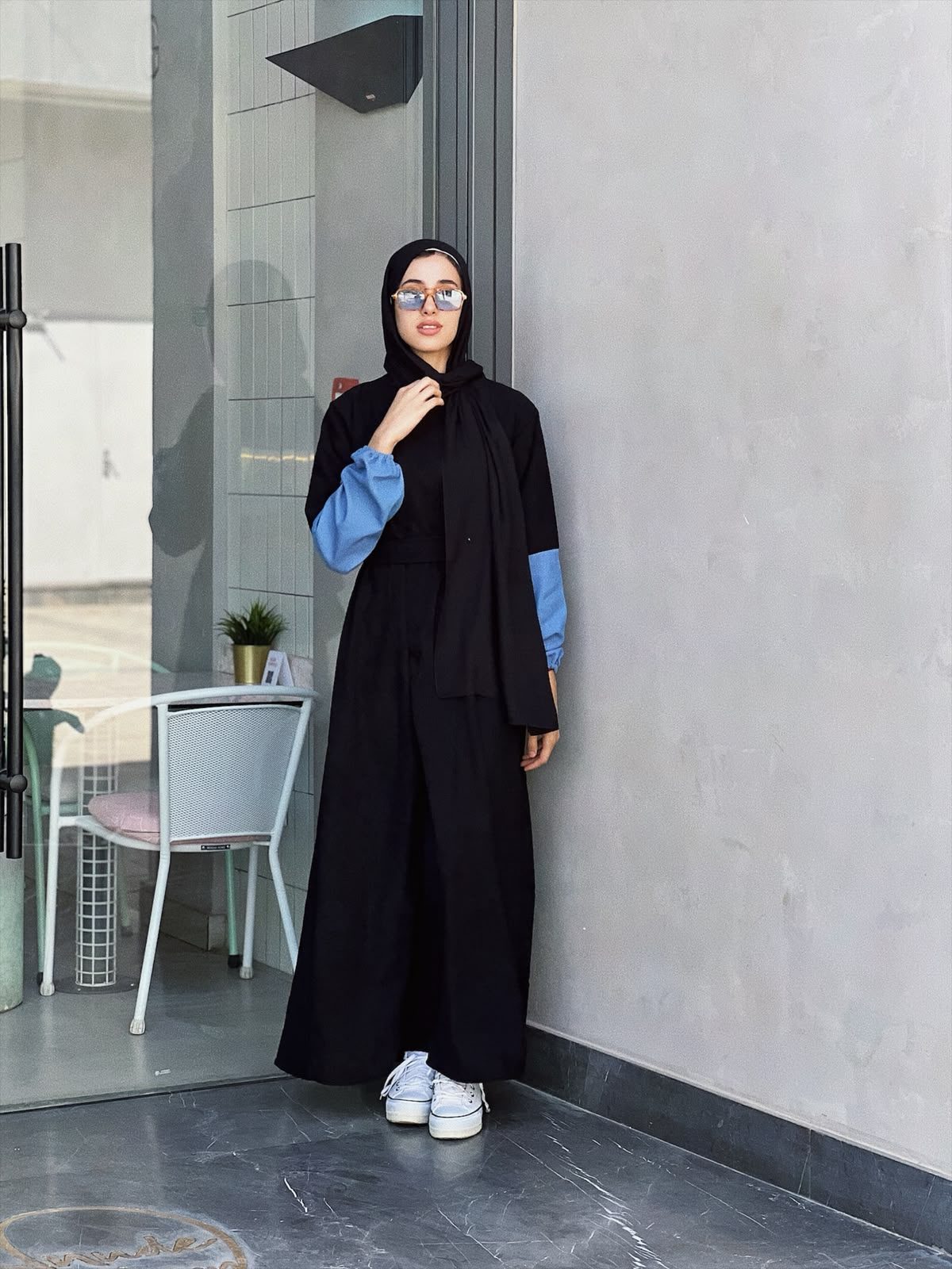 Corded Abaya in Black / Denim, view 4