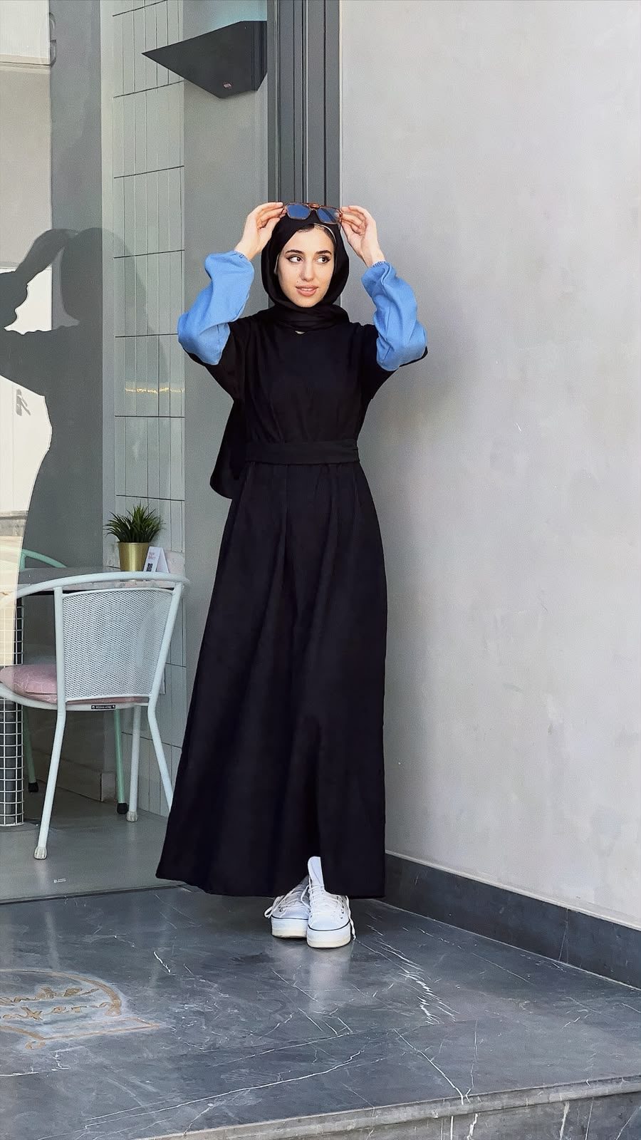 Corded Abaya in Black / Denim, view 5