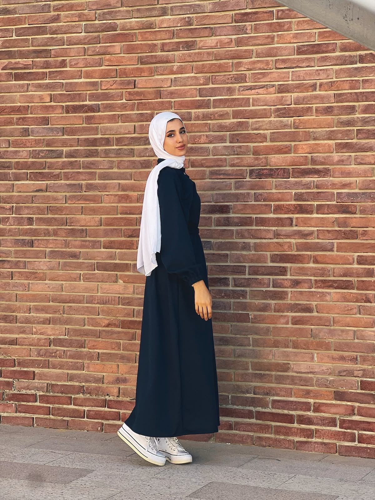 Gathered Abaya Dress in Navy, view 3